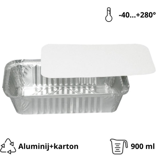 Alu posodica s pokrovom 900 ml 211x145x47 mm, 100 kos (komplet)
