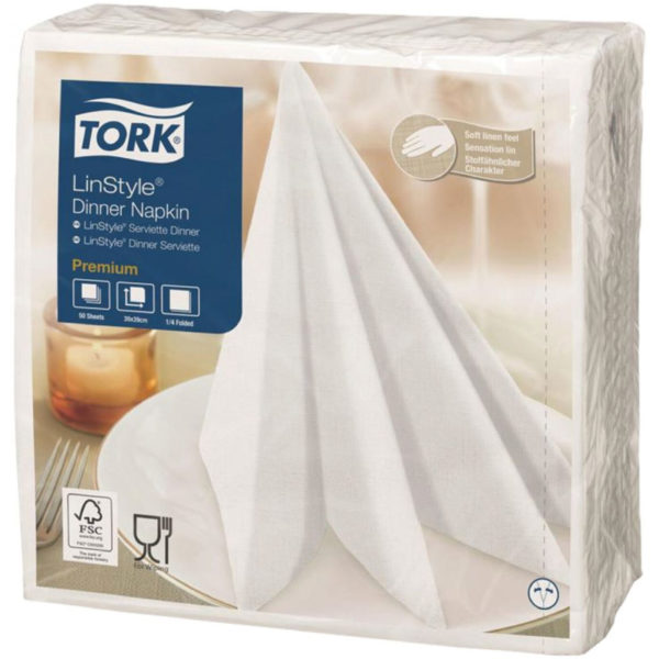 Prtički za večerjo Tork Premium Linstyle® 39×39 cm, 50 kos/pak, beli
