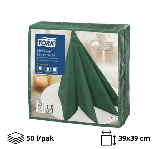 Prtički za večerjo Tork Premium Linstyle® 39×39 cm, 50 l/pak, zelenega macesna