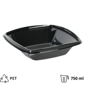 Posodica PET 750 ml 185x185x45 črna , brez pokrova [50 kos/pak]