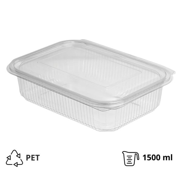 Posoda z ravnim pokrovom PET 1500 ml 230x165x60 prozorna [50 kos/pak]