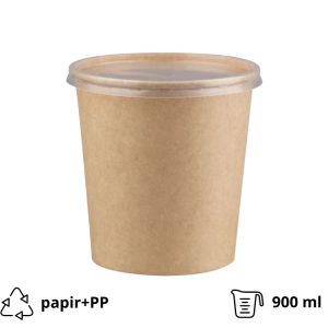 Papirnata posoda s pokrovom 900 ml d=115 mm h=135 mm, kraft, komplet, 50 kos