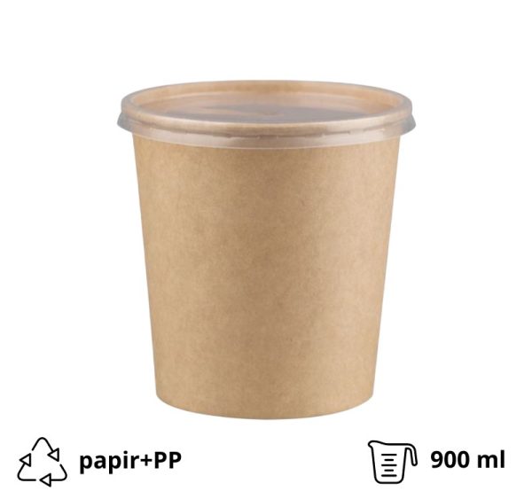 Papirnata posoda s pokrovom 900 ml d=115 mm h=135 mm, kraft, komplet, 50 kos