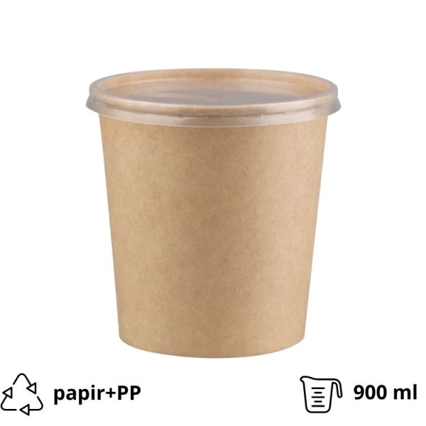 Papirnata posoda s pokrovom 900 ml d=115 mm h=135 mm, kraft, komplet, 50 kos