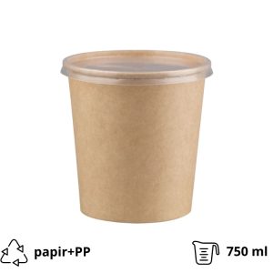 Papirnata posoda s pokrovom 750 ml d=115 mm h=116 mm, kraft, komplet, 50 kos