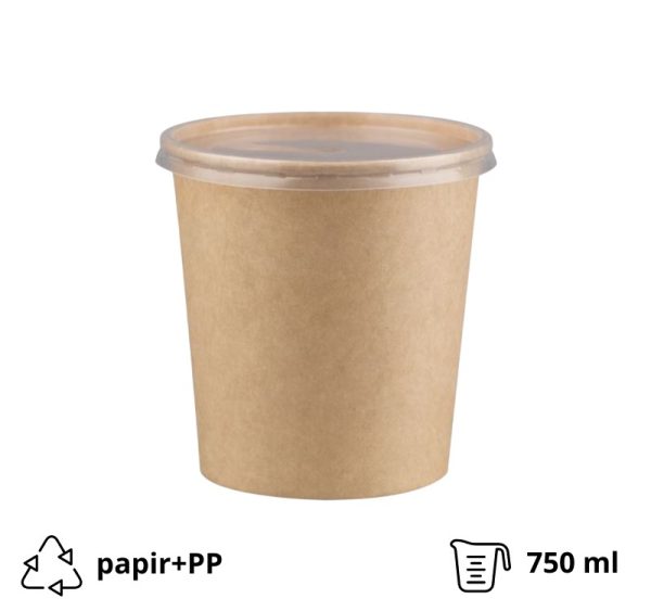 Papirnata posoda s pokrovom 750 ml d=115 mm h=116 mm, kraft, komplet, 50 kos