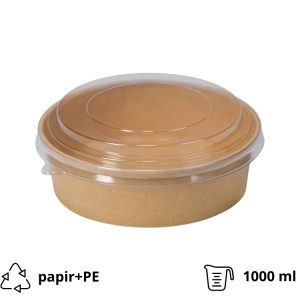 Papirnata posoda 1000 ml d=187 mm h=50 mm, kraft s pokrovom 50 kos