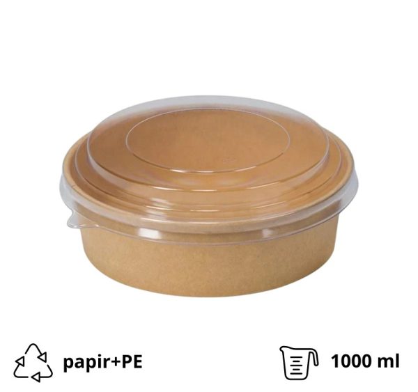 Papirnata posoda 1000 ml d=187 mm h=50 mm, kraft s pokrovom 50 kos