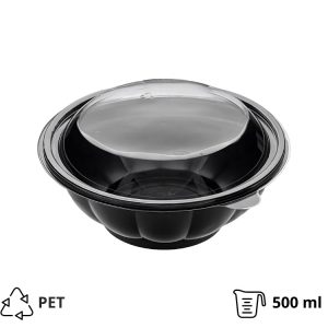Posodica PET s pokrovom 500 ml d=189 mm črna, 50 kos (komplet)