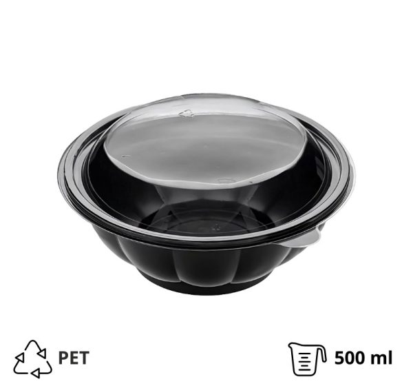 Posodica PET s pokrovom 500 ml d=189 mm črna, 50 kos (komplet)