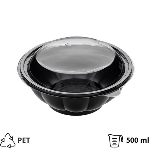 Posodica PET s pokrovom 500 ml d=189 mm črna, 50 kos (komplet)