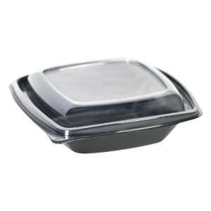 Posodica PET s pokrovom 750 ml 185x185x45 črna, 50 kos (komplet)