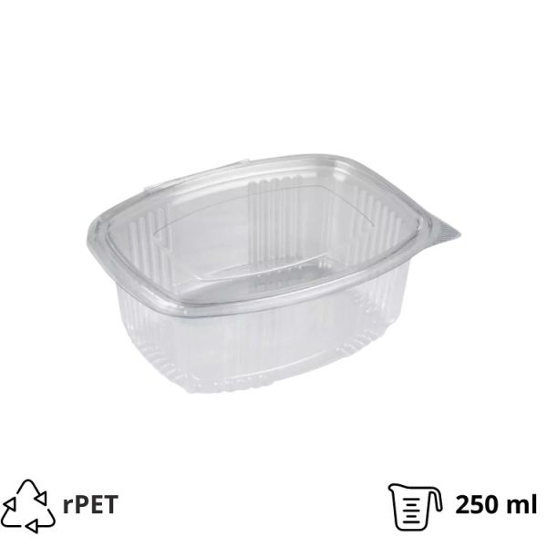 Posoda z ravnim pokrovom rPET 250 ml prozorna [100 kos/pak]