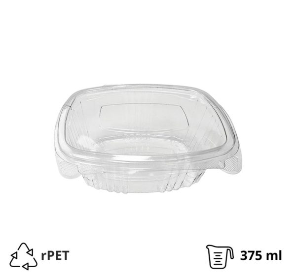 Posoda z ravnim pokrovom rPET 375 ml prozorna [100 kos/pak]