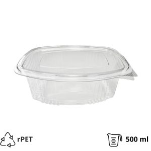 Posoda z ravnim pokrovom rPET 500 ml prozorna [100 kos/pak]
