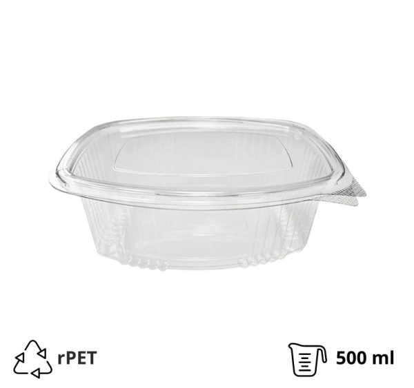 Posoda z ravnim pokrovom rPET 500 ml prozorna [100 kos/pak]