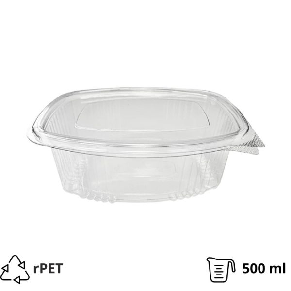 Posoda z ravnim pokrovom rPET 500 ml prozorna [100 kos/pak]