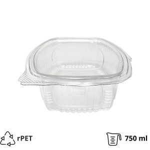 Posoda z ravnim pokrovom rPET 750 ml prozorna [100 kos/pak]