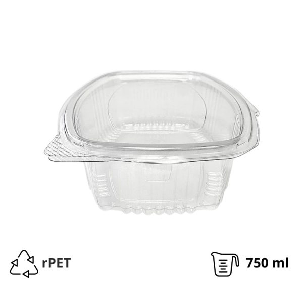 Posoda z ravnim pokrovom rPET 750 ml prozorna [100 kos/pak]