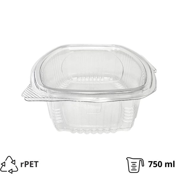 Posoda z ravnim pokrovom rPET 750 ml prozorna [100 kos/pak]