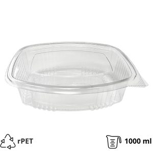 Posoda z ravnim pokrovom rPET 1000 ml prozorna [100 kos/pak]