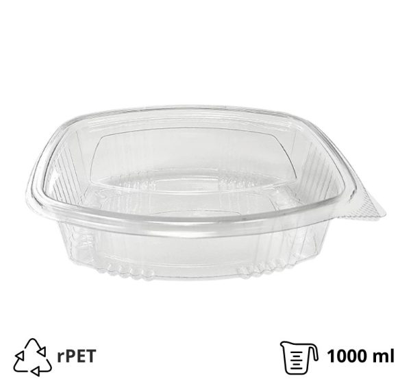 Posoda z ravnim pokrovom rPET 1000 ml prozorna [100 kos/pak]