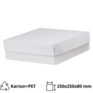 Škatla s pokrovom za sladice 25x25x8 cm WHITE (notranja metalizirana  PET) [14 kos/pak]