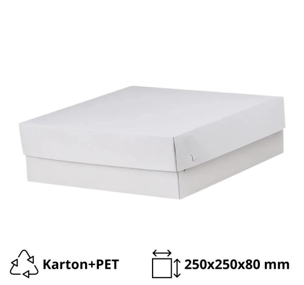 Škatla s pokrovom za sladice 25x25x8 cm WHITE (notranja metalizirana  PET) [14 kos/pak]