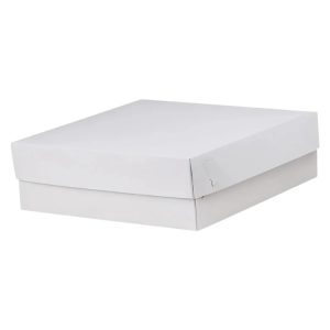 Škatla s pokrovom za sladice 25x25x8 cm WHITE (notranja metalizirana  PET) [14 kos/pak]
