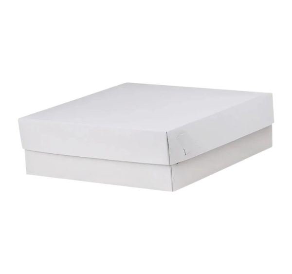 Škatla s pokrovom za sladice 25x25x8 cm WHITE (notranja metalizirana  PET) [14 kos/pak]