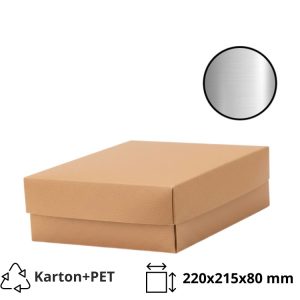 Škatla s pokrovom za sladice 22×21,5×8 cm KRAFT (notranja metalizirana  PET) [18 kos/pak]