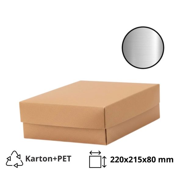 Škatla s pokrovom za sladice 22×21,5×8 cm KRAFT (notranja metalizirana  PET) [18 kos/pak]