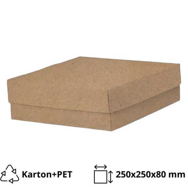 Škatla s pokrovom za sladice 25x25x8 cm KRAFT (notranja metalizirana  Pet) [14 kos/pak]