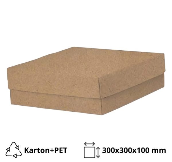 Škatla s pokrovom za sladice 30x30x10 cm KRAFT (notranja metalizirana  Pet) [7 kos/pak]