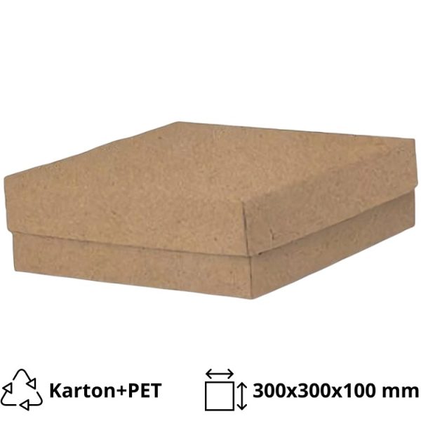 Škatla s pokrovom za sladice 30x30x10 cm KRAFT (notranja metalizirana  Pet) [7 kos/pak]