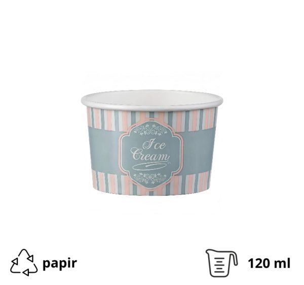 Lončki za sladoled 120 ml (4oz) ICE CREAM design d=7,7cm, h=4,8cm [50 kos/pak]