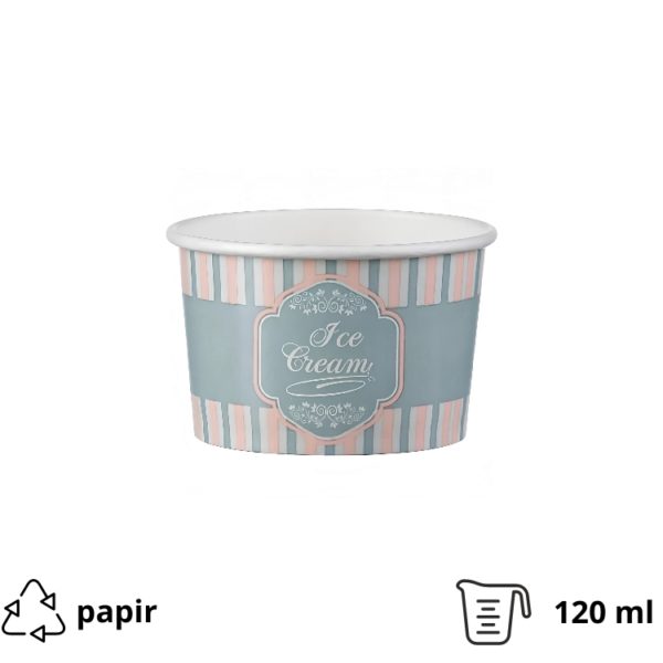 Lončki za sladoled 120 ml (4oz) ICE CREAM design d=7,7cm, h=4,8cm [50 kos/pak]