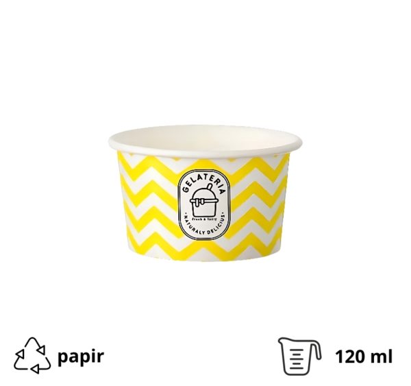 Lončki za sladoled 120 ml (4oz) ZIG ZAG yellow d=7,7cm, h=4,8cm [50 kos/pak]