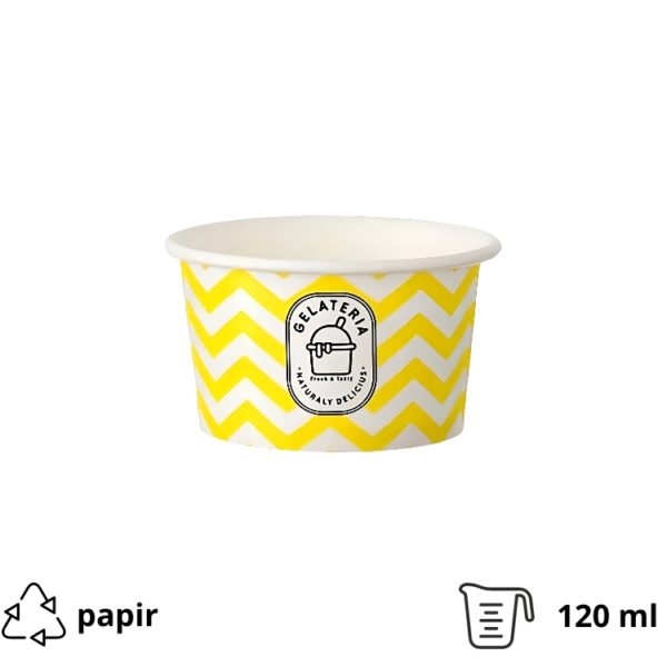 Lončki za sladoled 120 ml (4oz) ZIG ZAG yellow d=7,7cm, h=4,8cm [50 kos/pak]