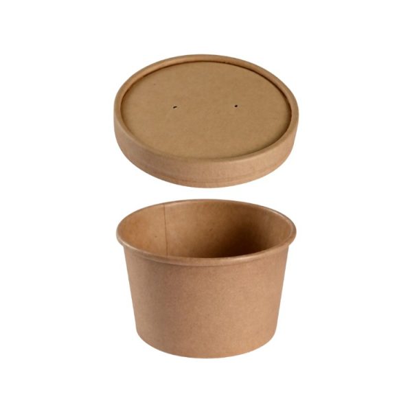 Papirnata posoda za juho s pokrovom 240 ml d=97 mm h=60 mm kraft, 50 kos (komplet)
