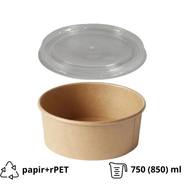 Papirnata posoda s pokrovom 750 (850) ml d=145 mm h=70 mm, kraft, 50 kos (komplet)