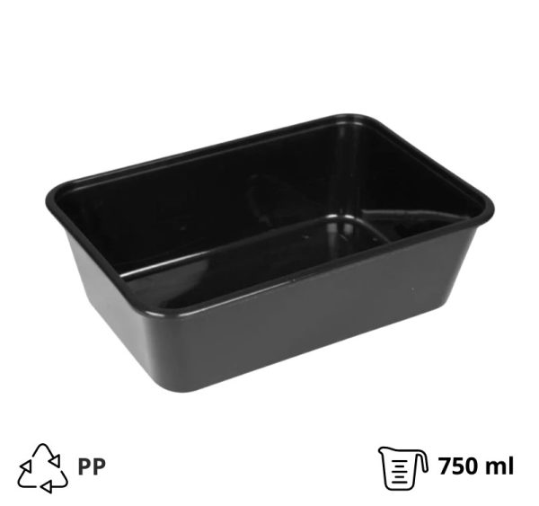 Posodica PP 750 ml 170x115x55 mm črna, brez pokrova [50 kos/pak]