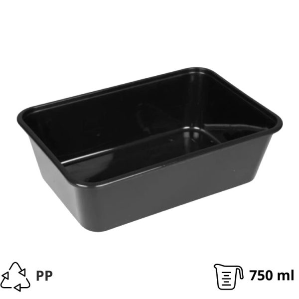 Posodica PP 750 ml 170x115x55 mm črna, brez pokrova [50 kos/pak]
