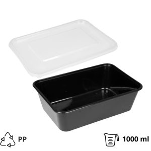 Posodica PP s pokrovom 1000 ml 170x115x75 mm črna, 50 kos (komplet)