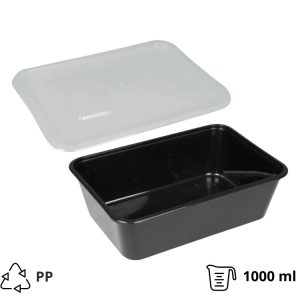 Posodica PP s pokrovom 1000 ml 170x115x75 mm črna, 50 kos (komplet)