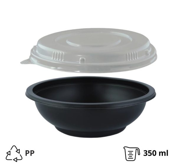 Posodica za juho s pokrovom PP 350 ml d=145 mm h=50 mm, črna 50 kos (komplet)