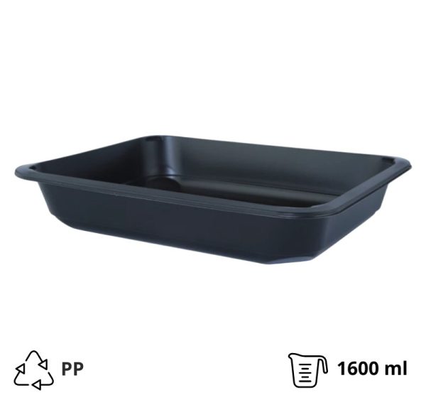 Posodica PP 1600 ml 227х178х40 mm črna, brez pokrova [50 kos/pak]