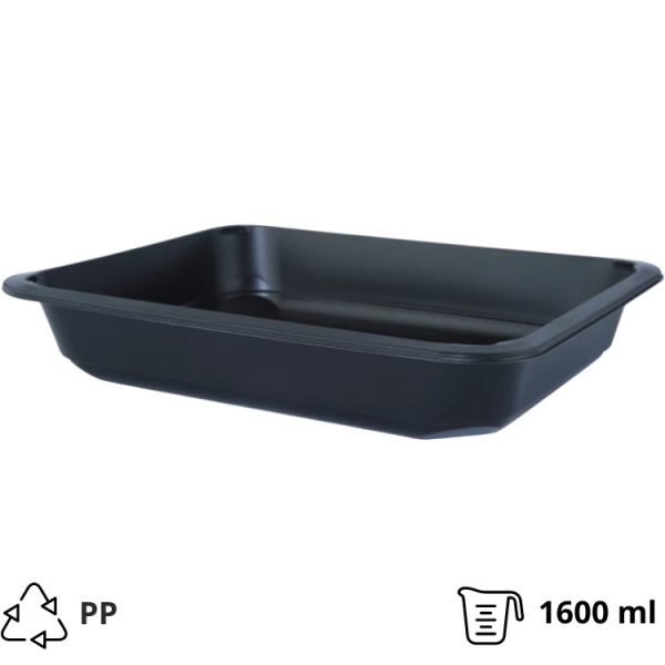 Posodica PP 1600 ml 227х178х40 mm črna, brez pokrova [50 kos/pak]