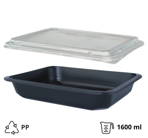 Posodica s pokrovom PP 227х178х40 mm, črna 50 kos (komplet)