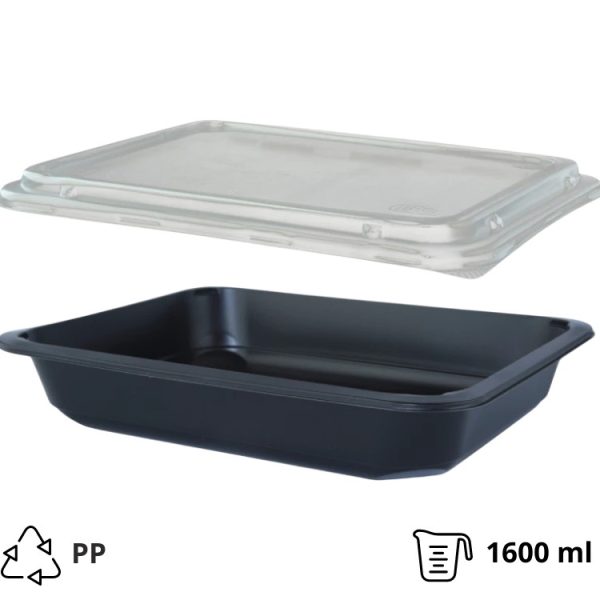 Posodica s pokrovom PP 227х178х40 mm, črna 50 kos (komplet)